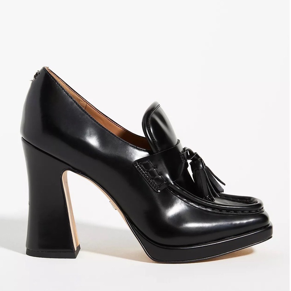 Anthropologie Sam Edelman Jed Heels Square Toe Loafer Black 10 Academia Twee Y2K
